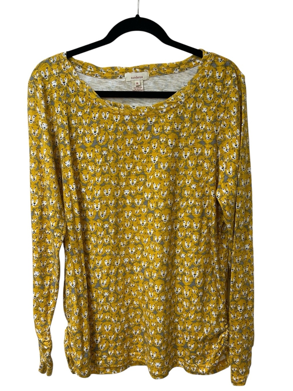 Sundance Mustard Yellow Long-Sleeve Scoop Neck Printed Top with Lion print -XL